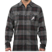 Plaid shirt with a logo on a plain background