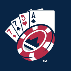 Navy and red cap with card design on a blue background