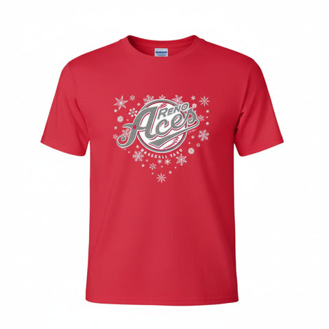 Red sweatshirt with 'Reno Aces' logo and snowflake design on a white background